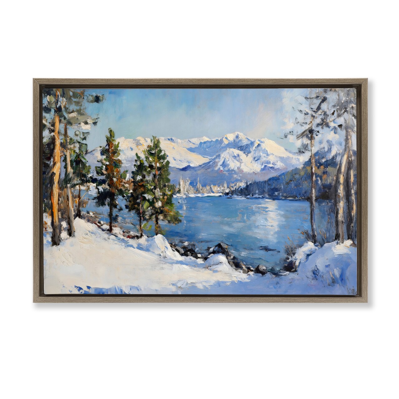 Stupell Industries Winter Mountain Lake Floating Frame, design by Petal Prints Design